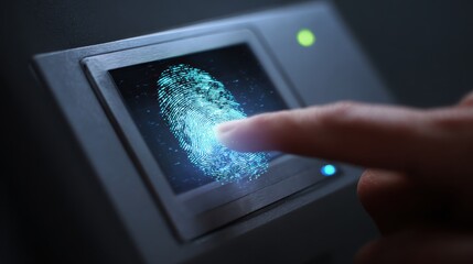A biometric fingerprint scanner symbolizes secure access, digital identity verification, and advanced authentication technology.
