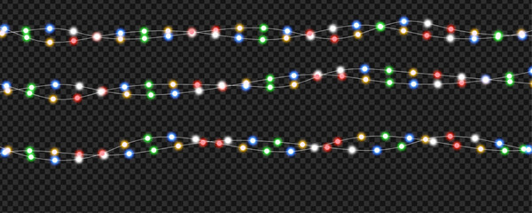 Festive Multicolor Christmas Light Garland Overlay with Glowing Holiday String Lights