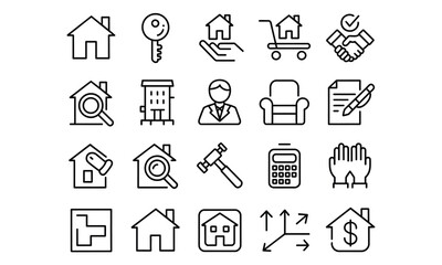 Set of modern real estate and property icons for business and design