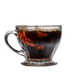 Hot coffee in a clear glass cup isolated on transparent background