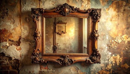 Ornate Antique Mirror on Distressed Wall