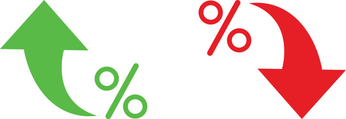 Percent Arrow Icon Set. curved arrow icon with percent symbol, economic growth, increase. Growth and Decline Vector Illustration

