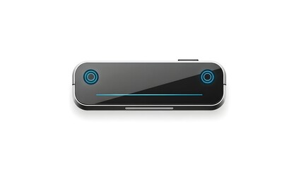 A sleek and modern electronic device with blue accents on a white background