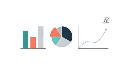 A collection of colorful business charts and graphs on a white background