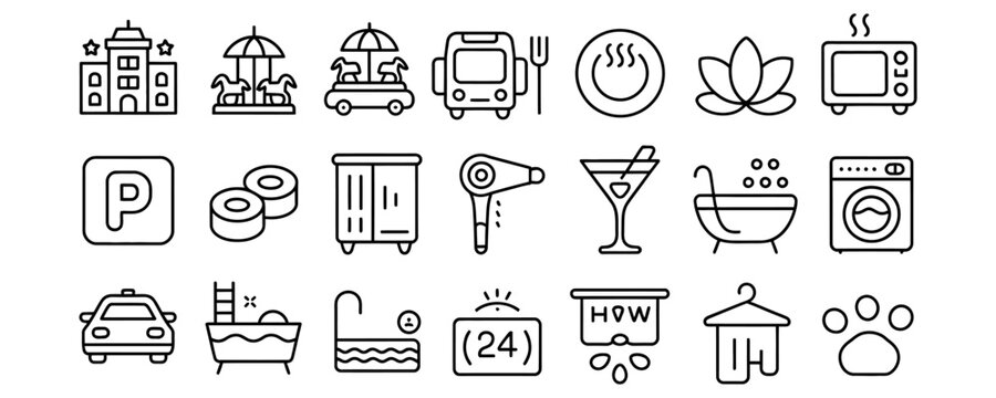 Minimalist line icons for travel and hospitality services