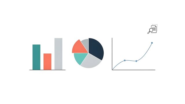 A collection of colorful business charts and graphs on a white background - Powered by Adobe