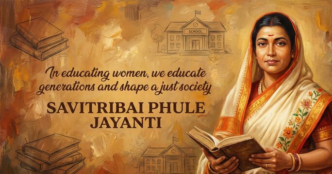Savitribai Phule Oil Painting Portrait. Indian Women Education Pioneer.
