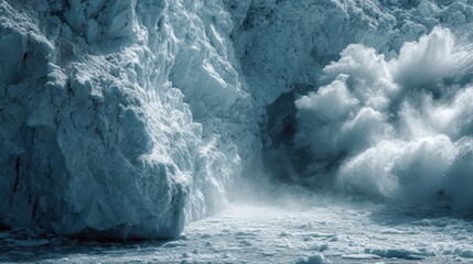A glacier melting from within symbolizes hidden erosion processes and the accelerating impact of climate change.
