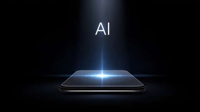 Artificial intelligence concept with glowing light beam from smartphone screen - Powered by Adobe