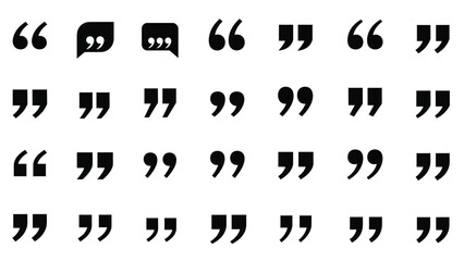 Collection of black speech bubble and quotation mark icons on a white background