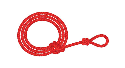 Illustration of a coiled red rope with a honda knot or lariat loop, representing western, nautical, or climbing themes.