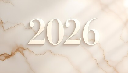 Cinematic marble inspired new year card featuring elegant 2026 number gold luxury styling clean background and professional modern celebration mood