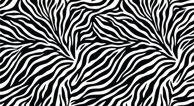 Bold and seamless black and white zebra animal print texture, an abstract pattern for fashion, textile, and graphic design.