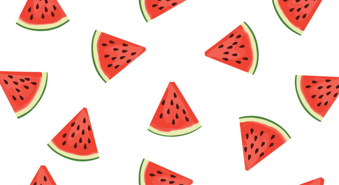Fresh and juicy seamless summer pattern of red watermelon slices on a clean white background for a refreshing food design.