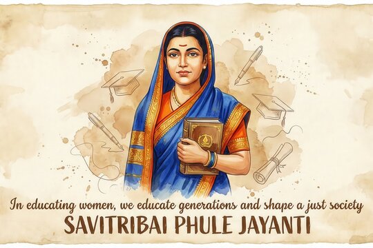Indian Educator Savitribai Phule. Inspirational Watercolor Design.