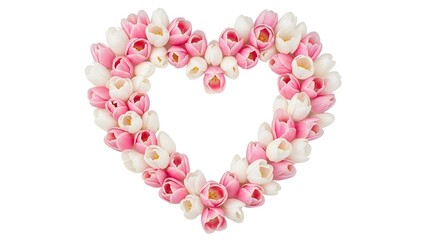 Heart Shape Arrangement of Pink and White Tulips Isolated