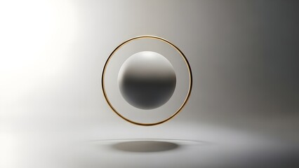 Elegant metallic sphere encircled by gold ring in modern minimalist setting