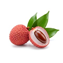 Single Lychee with Cut Half Showing Seed Isolated