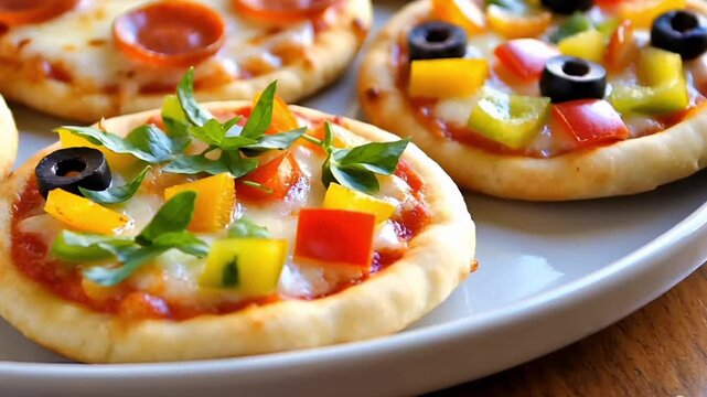 Mini-Pizza-H&auml;ppchen mit verschiedenen Bel&auml;gen