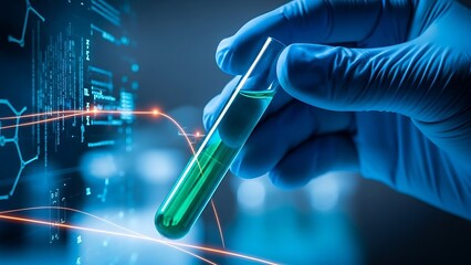 Scientist conducting research with a test tube in a high tech laboratory setting