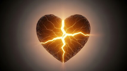 Broken Heart Symbol with Electric Cracks on Transparent Background