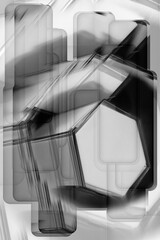 Hexagon and block shapes abstract art in monochrome black and white