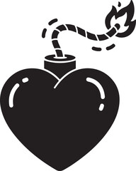 Obraz premium Black heart with a lit match and a caterpillar flame