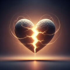 Broken Heart Symbol with Lightning Cracks on Transparent Background