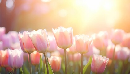 Pink and White Tulips in Sunlight