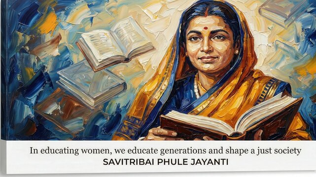 Savitribai Phule Jayanti Poster. Vibrant Indian Educator Artwork.