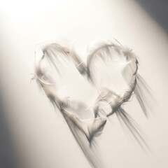 Delicate White Feather Heart Shape on Transparent Background