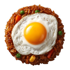 Delicious korean style fried rice with egg on top isolated on transparent background