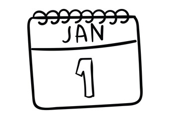 Hand-Drawn January 1st Calendar Vector Icon Charming Doodle Style New Year's Day Celebration