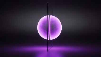 Stunning purple orb light installation in dark room with reflective surface