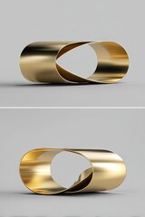 Modern, golden metal sculpture featuring a continuous, flowing form.