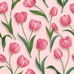 Obraz premium 3D Tulips Flower Seamless Pattern, Colorful Tulip Flowers Pattern, Floral Seamless Pattern, Tulips Background, Tulips Digital paper