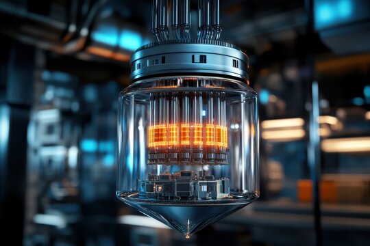 Advanced quantum computing device with illuminated components in high-tech lab environment - Powered by Adobe