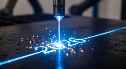 Precision laser engraving creates the year 2026 on metal with bright sparks flying