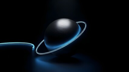 Glowing blue ring encircles a metallic sphere in dark space