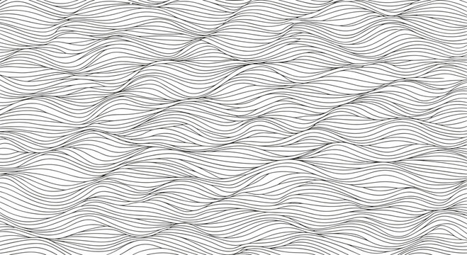 Minimalist seamless pattern of horizontal dashed wavy lines representing sea waves or dunes on a white background.