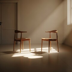 Minimalist Room with Two Wooden Chairs in Sunlight
