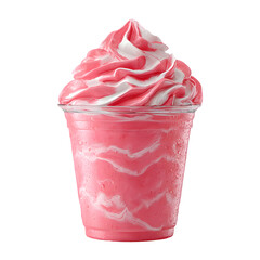 Pink strawberry milkshake with whipped cream isolated on transparent background