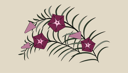 Abstract flowers on stems with thin leaves. Vector illustration for decorating walls, tiles, wallpaper in a minimalist style