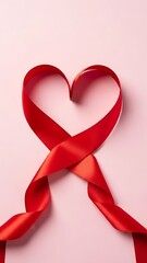 Red Ribbon Forming Heart Shape on Light Background
