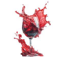 Red wine splashing out of a wine glass isolated on transparent background