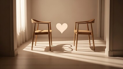 Sunlit Room with Two Wooden Chairs and Heart Shadow