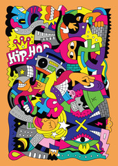  Graffiti street style night life time hand drawn doodles vector illustration