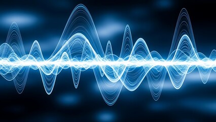 Abstract blue sound wave visualization with glowing lines and blurred background