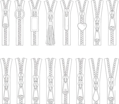 Various types of zippers and clips for garments Vector