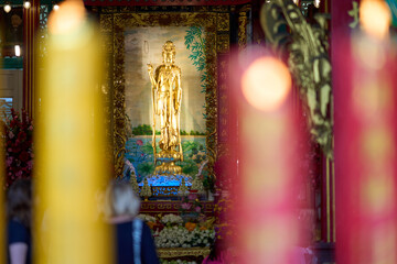 Bangkok, Thailand - 24th December 2025: Candles at San Chao Mae Guan Yin (Mulanithi Thian Fah)